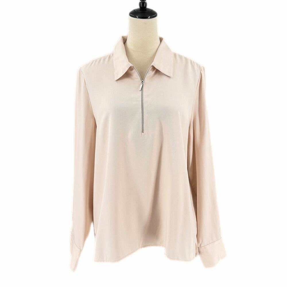 Club Monaco Neutral Cream Zipper Minimalist Clean Girl Polished Classic Blouse